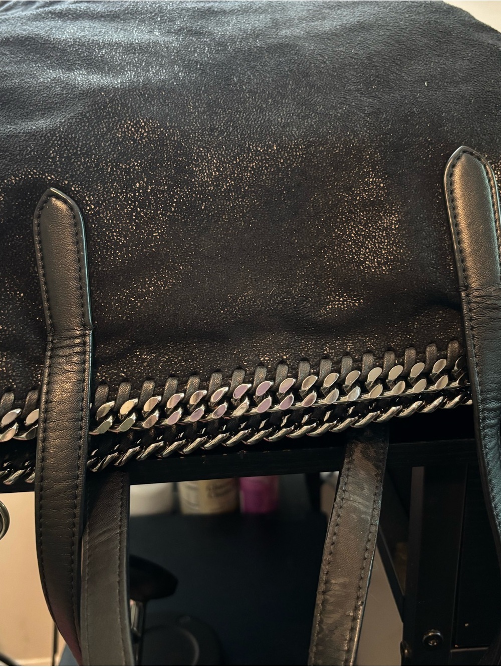 Stella McCartney Falabella Shaggy Deer East West Shopper Tote - Black/Silver - Picture 6 of 15